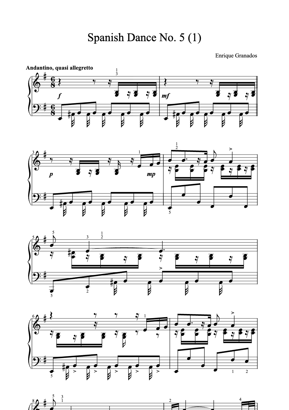 Sheet music preview for Spanish Dance No. 5