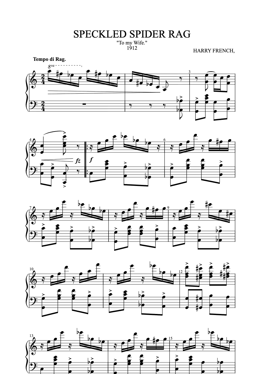 Sheet music preview for Speckled Spider Rag