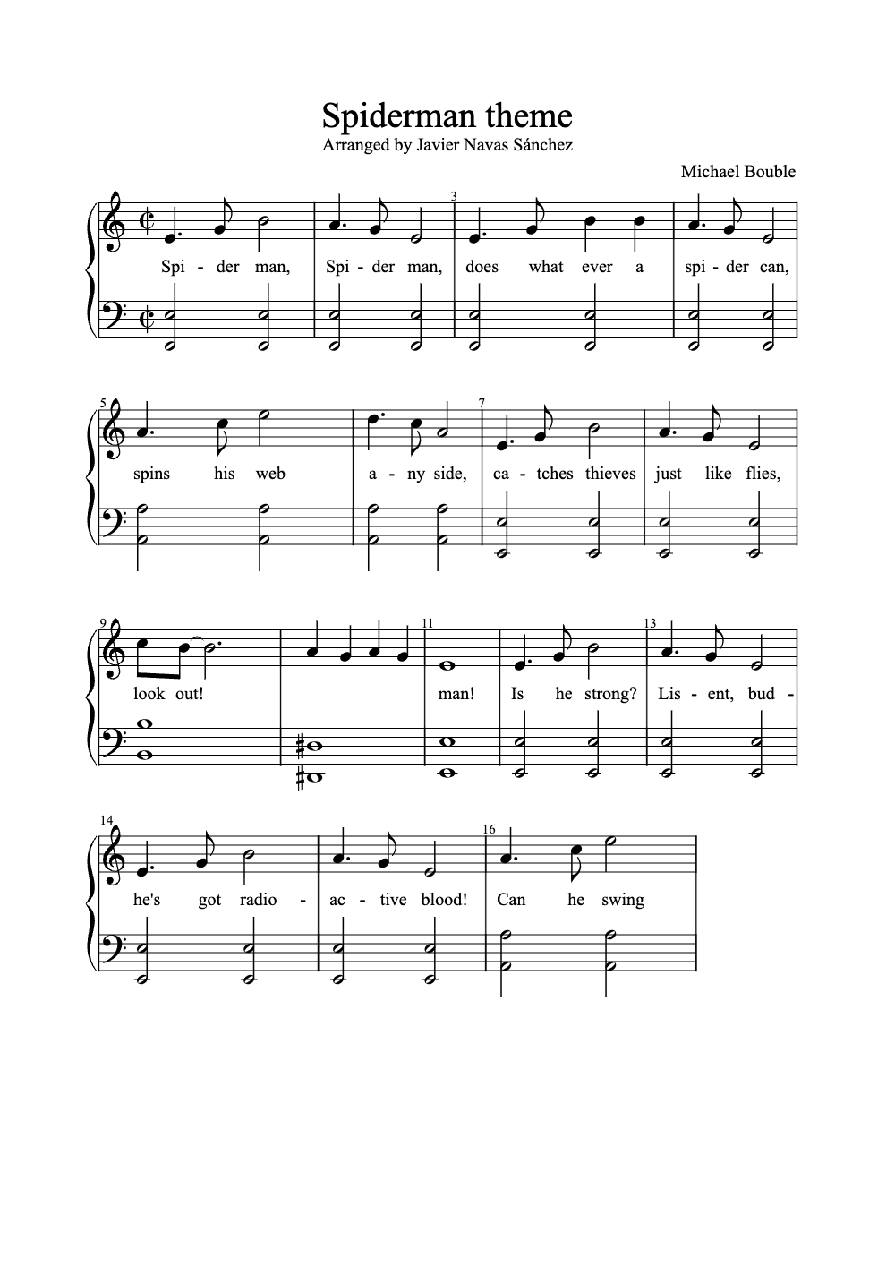 Sheet music preview for Spider-Man Theme