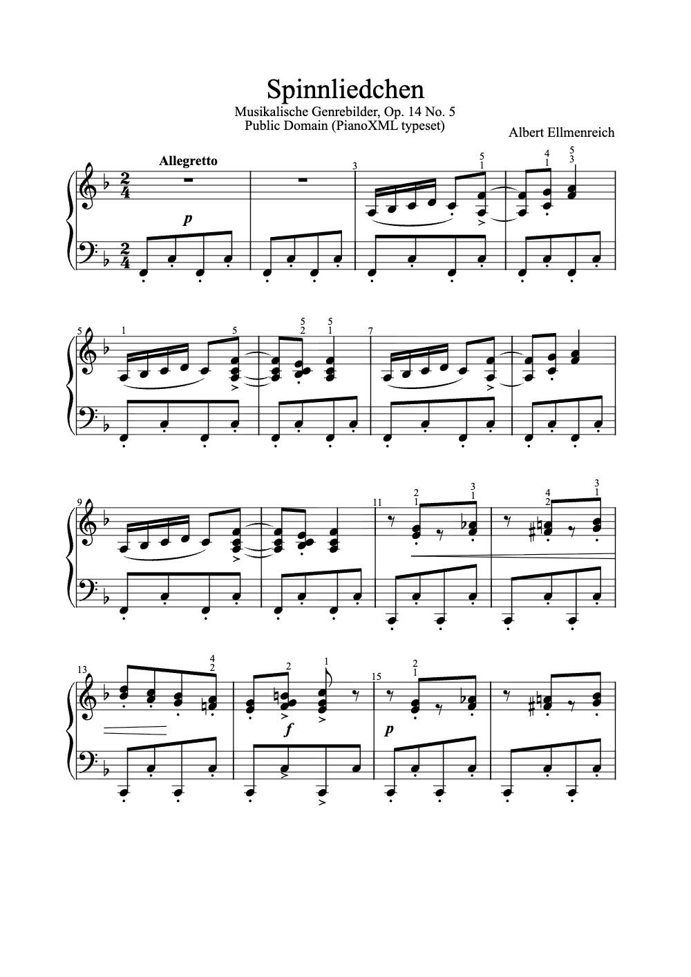Sheet music preview for Spinnliedchen