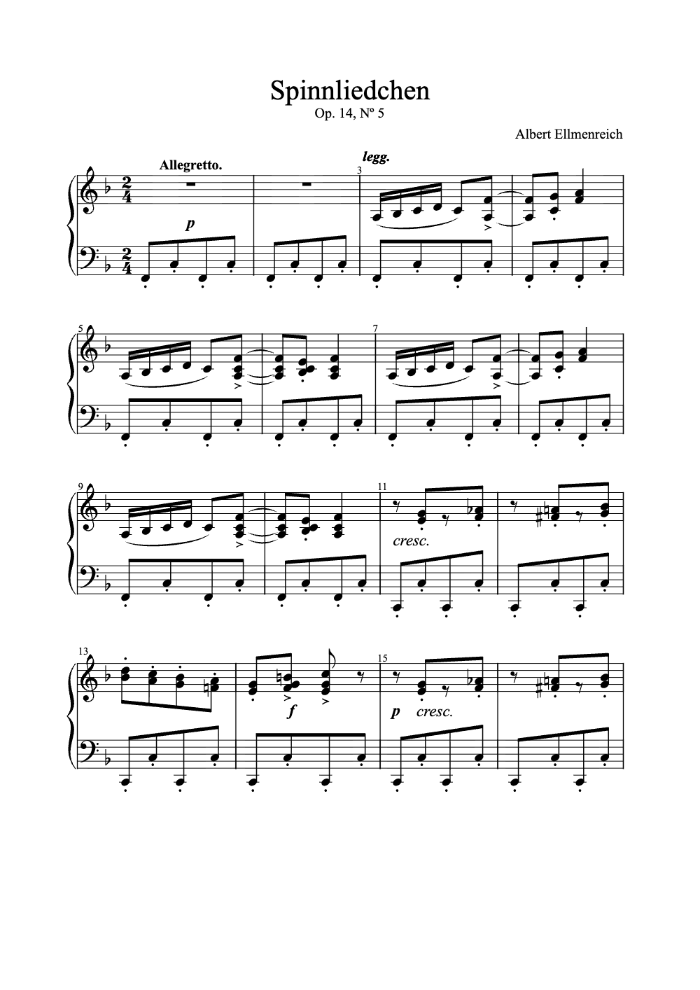 Sheet music preview for Spinnliedchen
