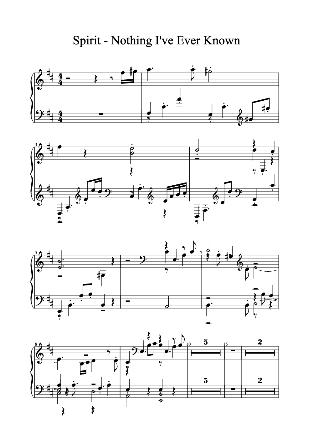 Sheet music preview for Spirit - Nothing I've Ever Known