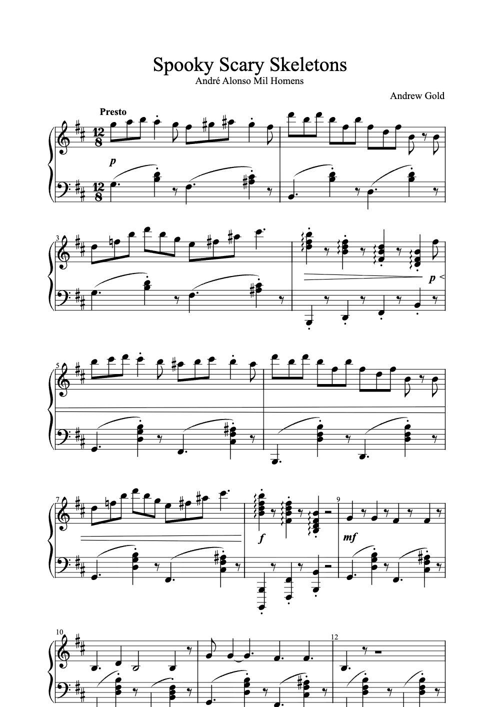 Sheet music preview for Spooky Scary Skeletons