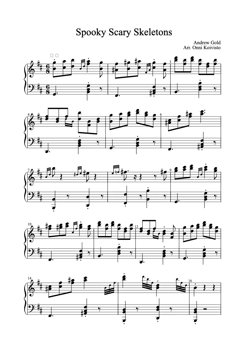 Sheet music preview for Spooky Scary Skeletons