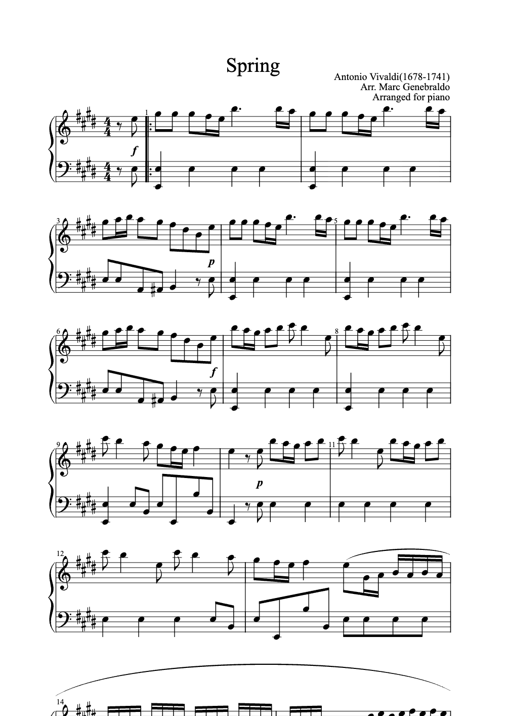 Sheet music preview for Spring