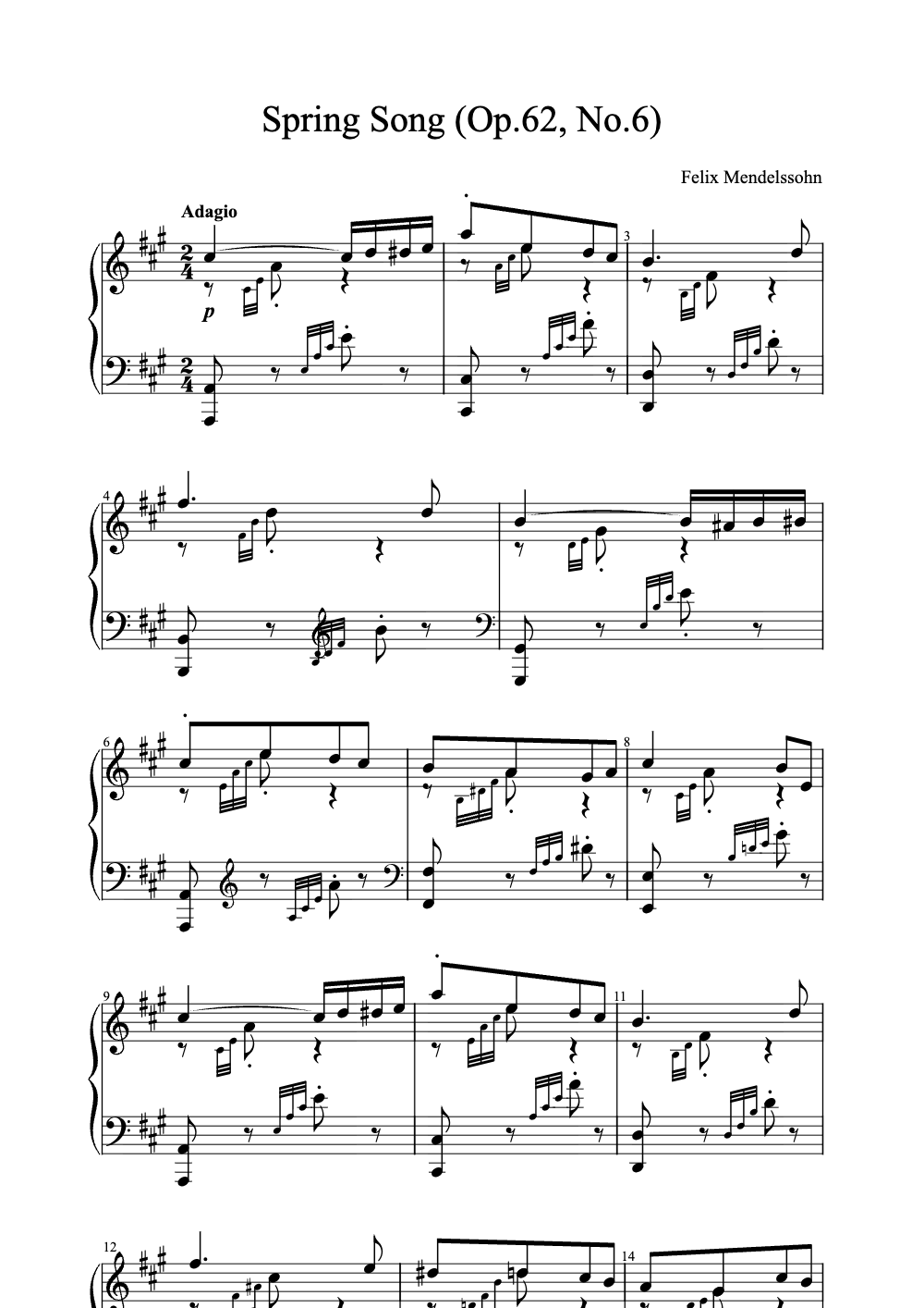 Sheet music preview for Spring Song