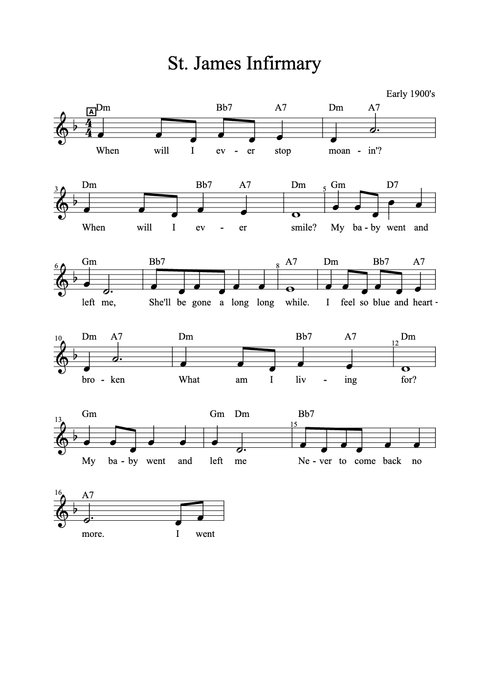 Sheet music preview for St. James Infirmary