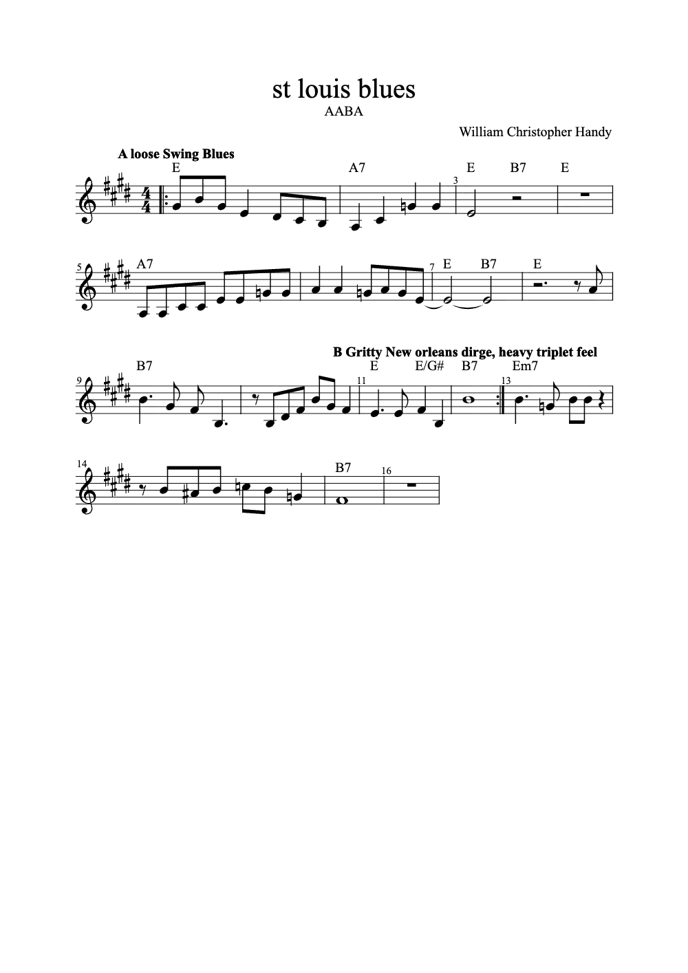 Sheet music preview for St Louis Blues
