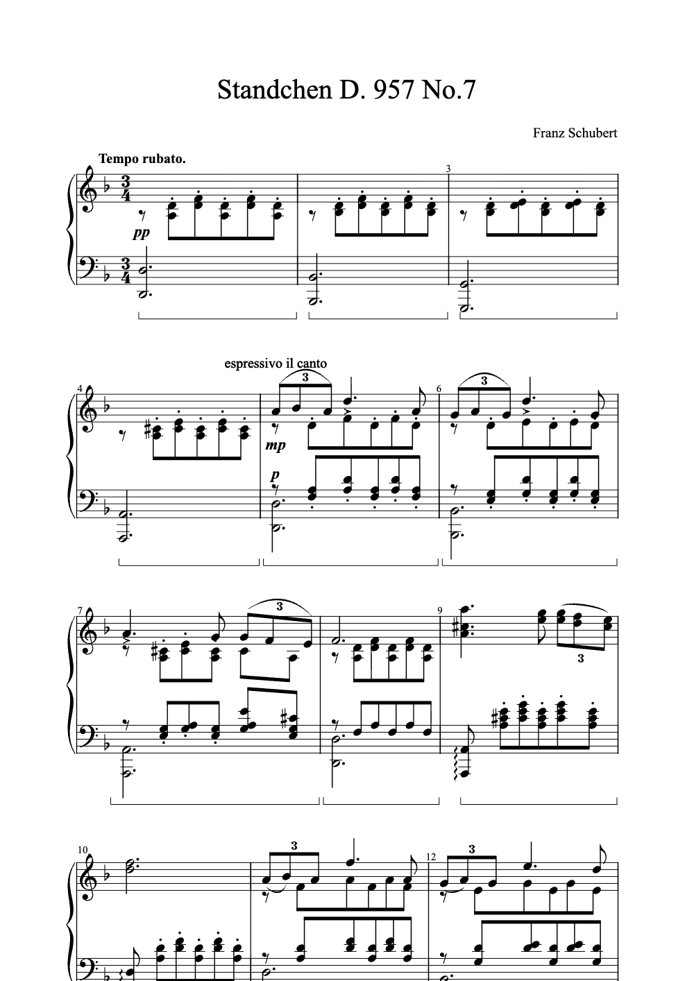 Sheet music preview for Ständchen D. 957 No. 7