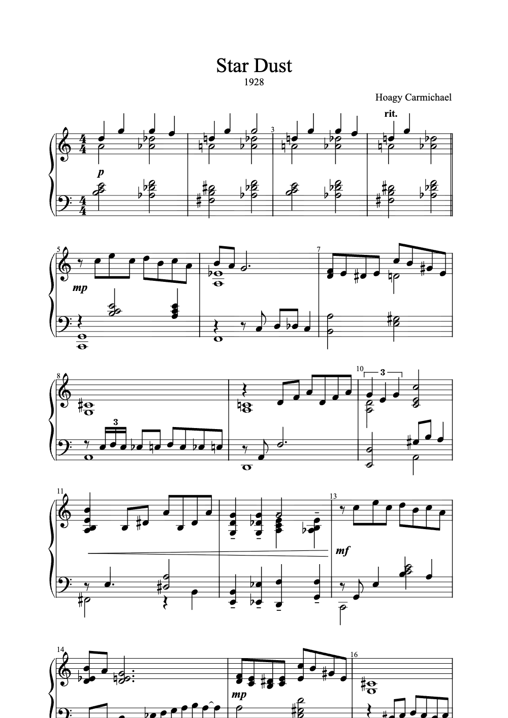 Sheet music preview for Star Dust