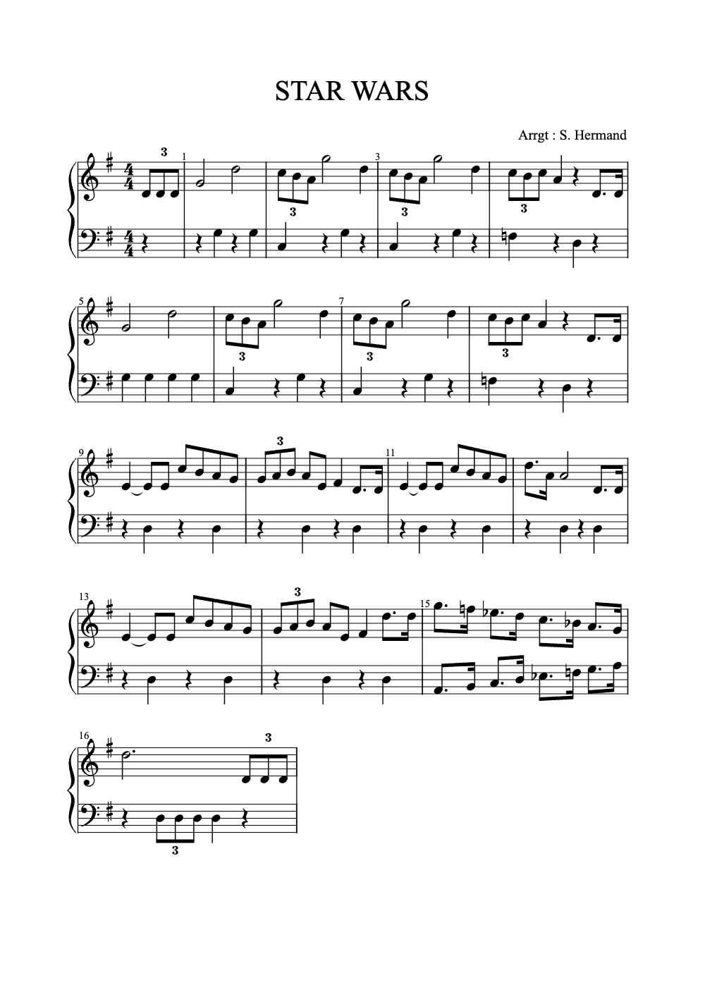 Sheet music preview for Star Wars