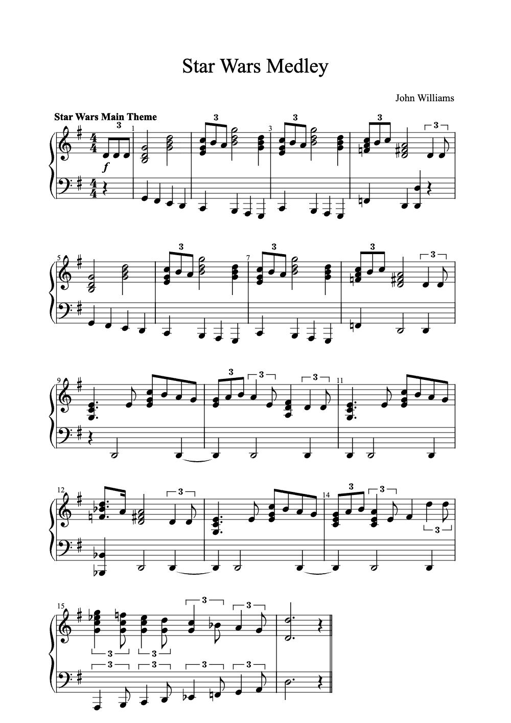 Sheet music preview for Star Wars Medley