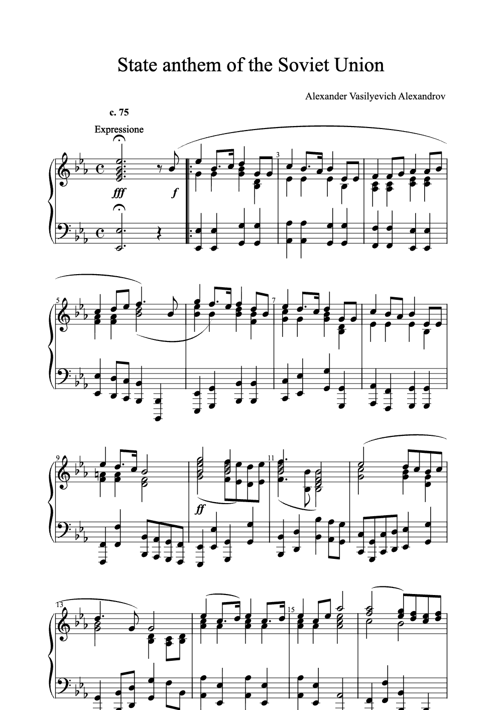 Sheet music preview for State Anthem of the Soviet Union