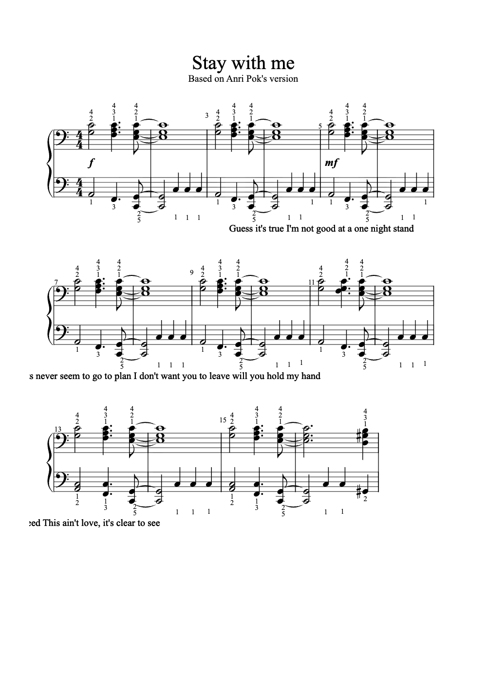 Sheet music preview for Stay With Me