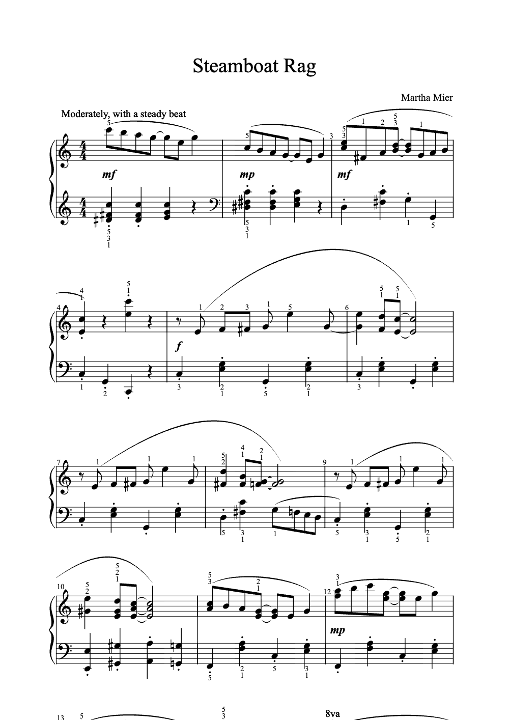 Sheet music preview for Steamboat Rag