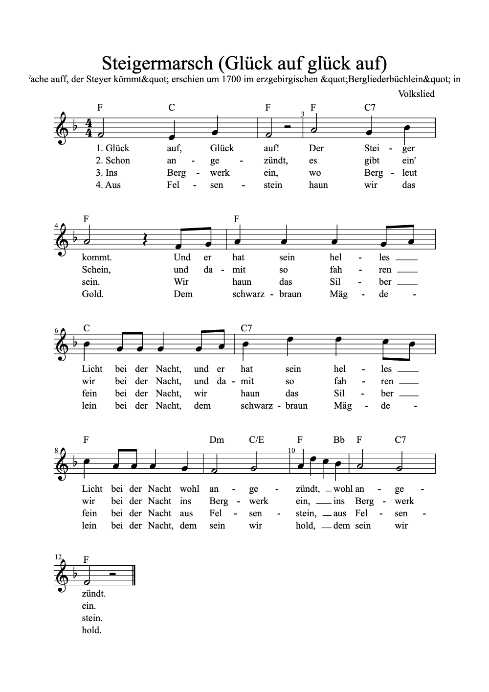 Sheet music preview for Steigermarsch (Glück Auf Glück Auf)