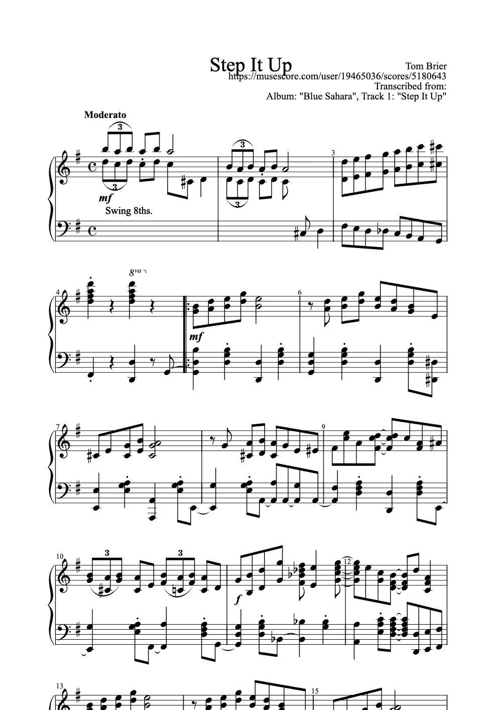 Sheet music preview for Step It Up