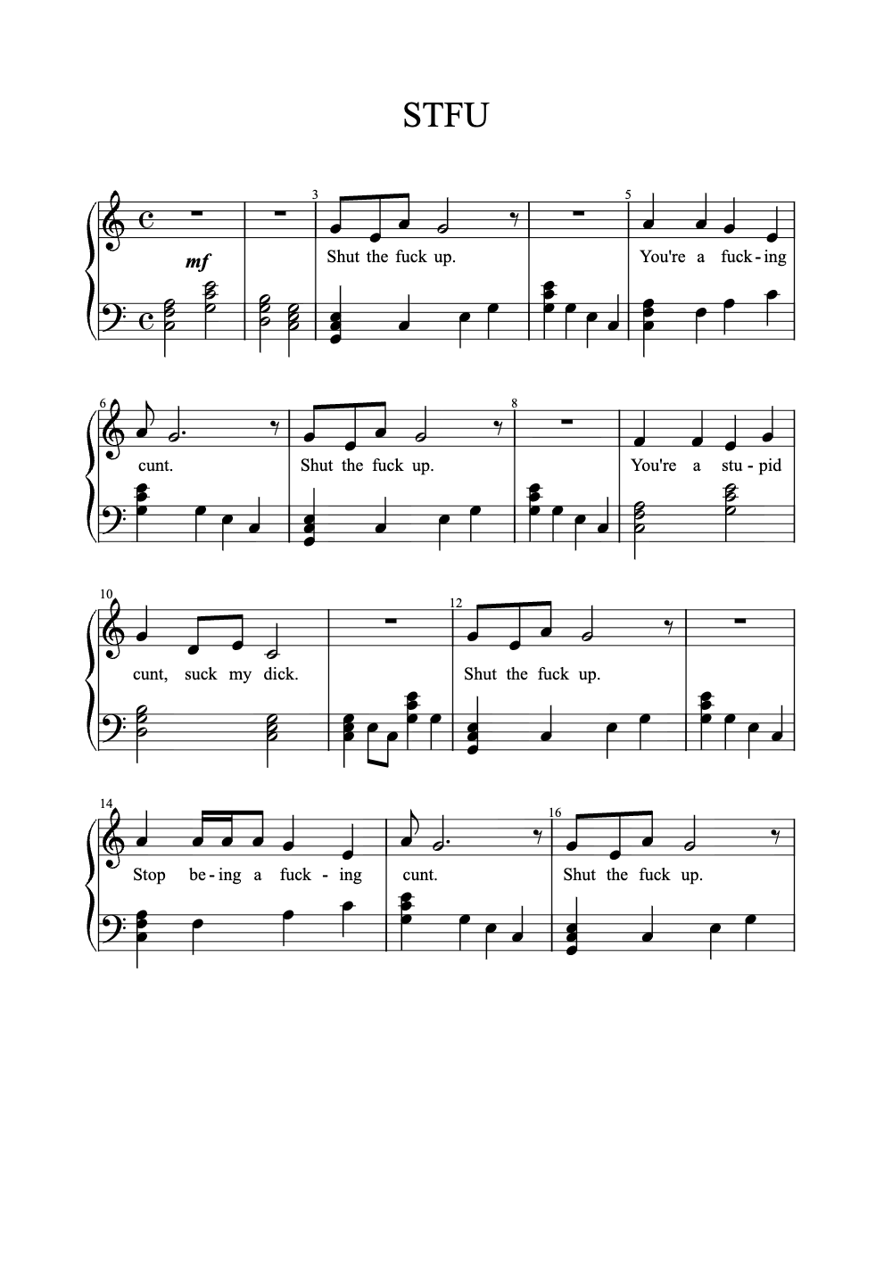 Sheet music preview for Stfu
