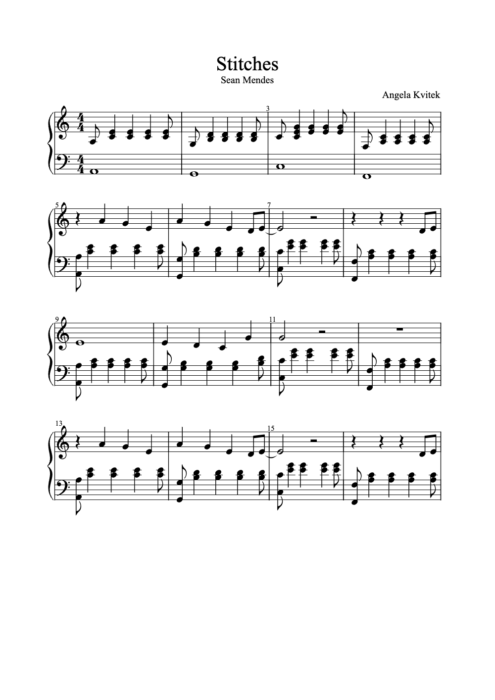 Sheet music preview for Stitches