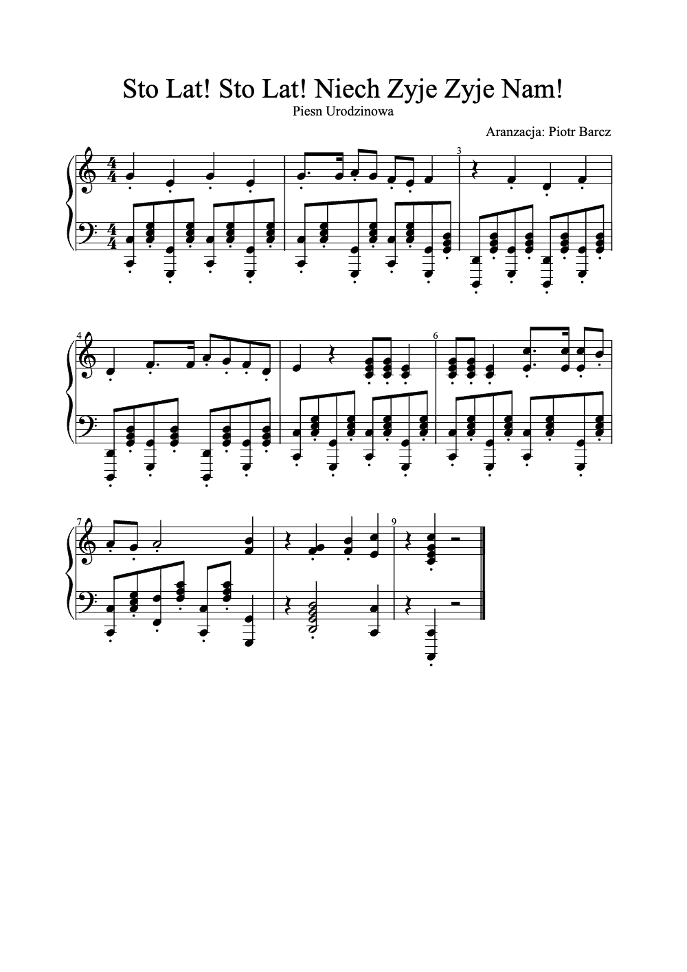 Sheet music preview for Sto Lat! Sto Lat! Niech Żyje Żyje Nam!
