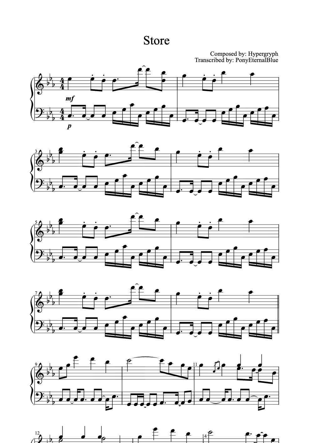 Sheet music preview for Store