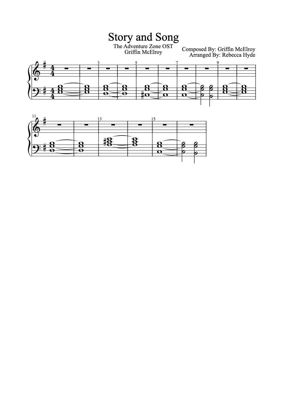 Sheet music preview for Story and Song