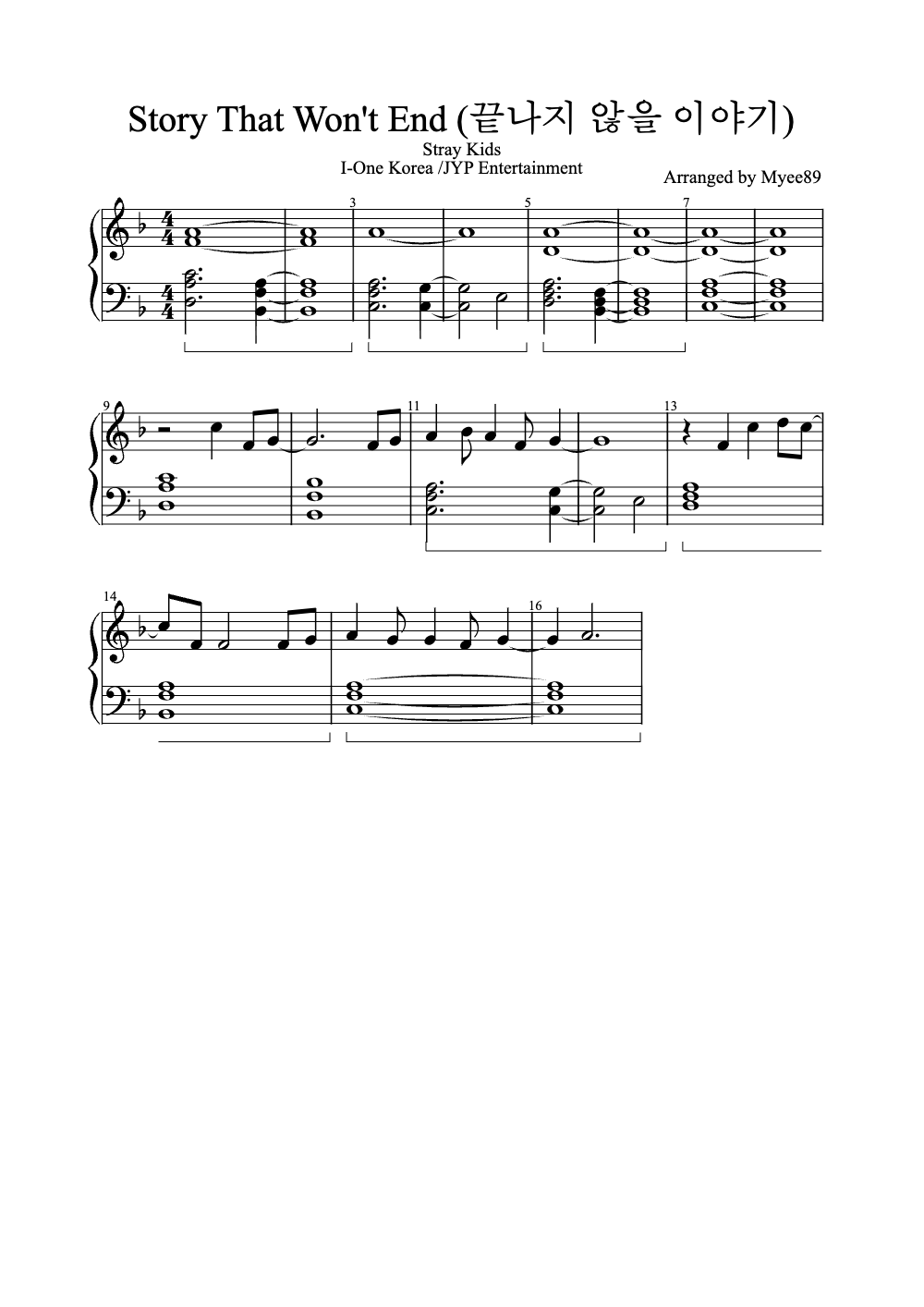 Sheet music preview for Story That Won't End