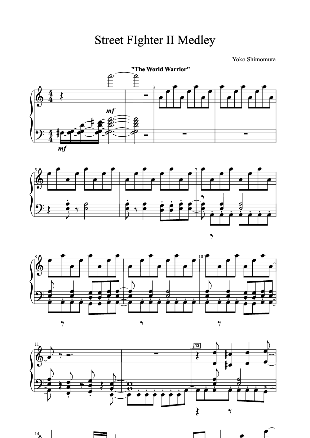 Sheet music preview for Street Fighter II Medley