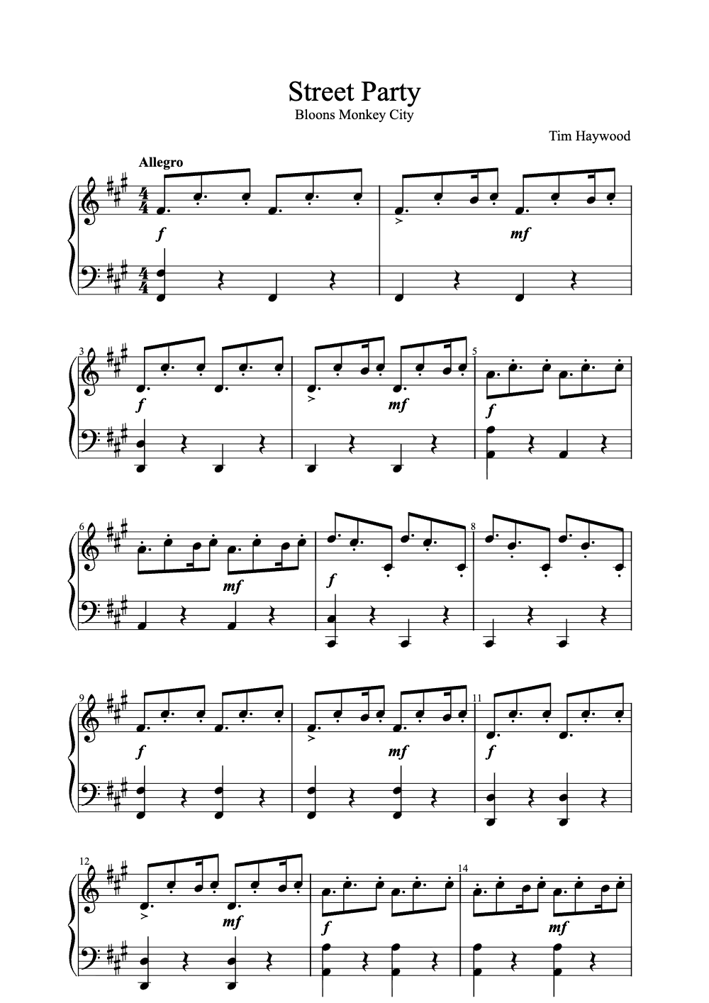 Sheet music preview for Street Party