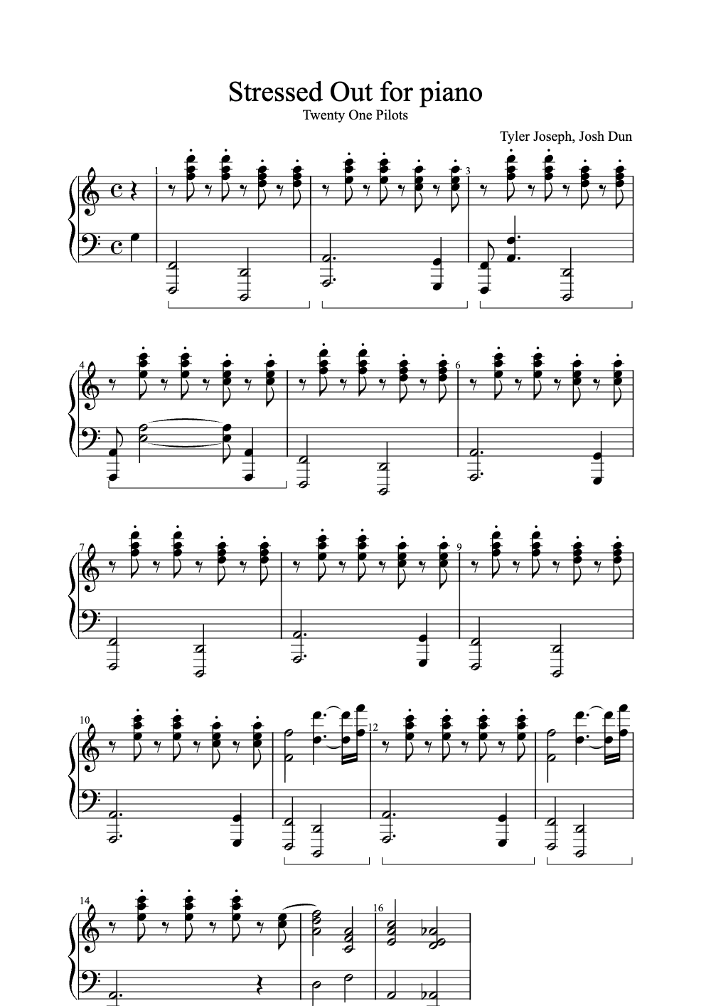 Sheet music preview for Stressed Out