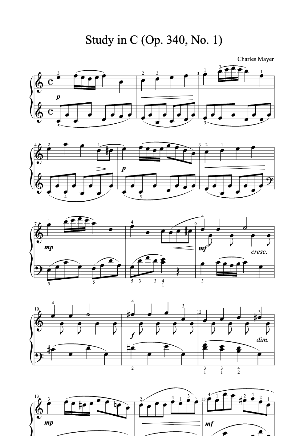 Sheet music preview for Study in C (Op. 340, No. 1)