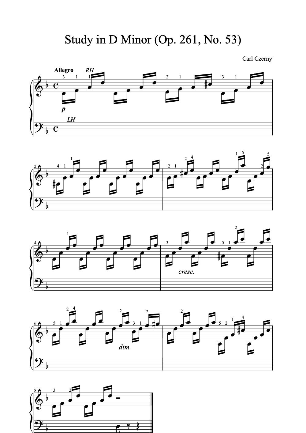 Sheet music preview for Study in D Minor (Op. 261, No. 53)