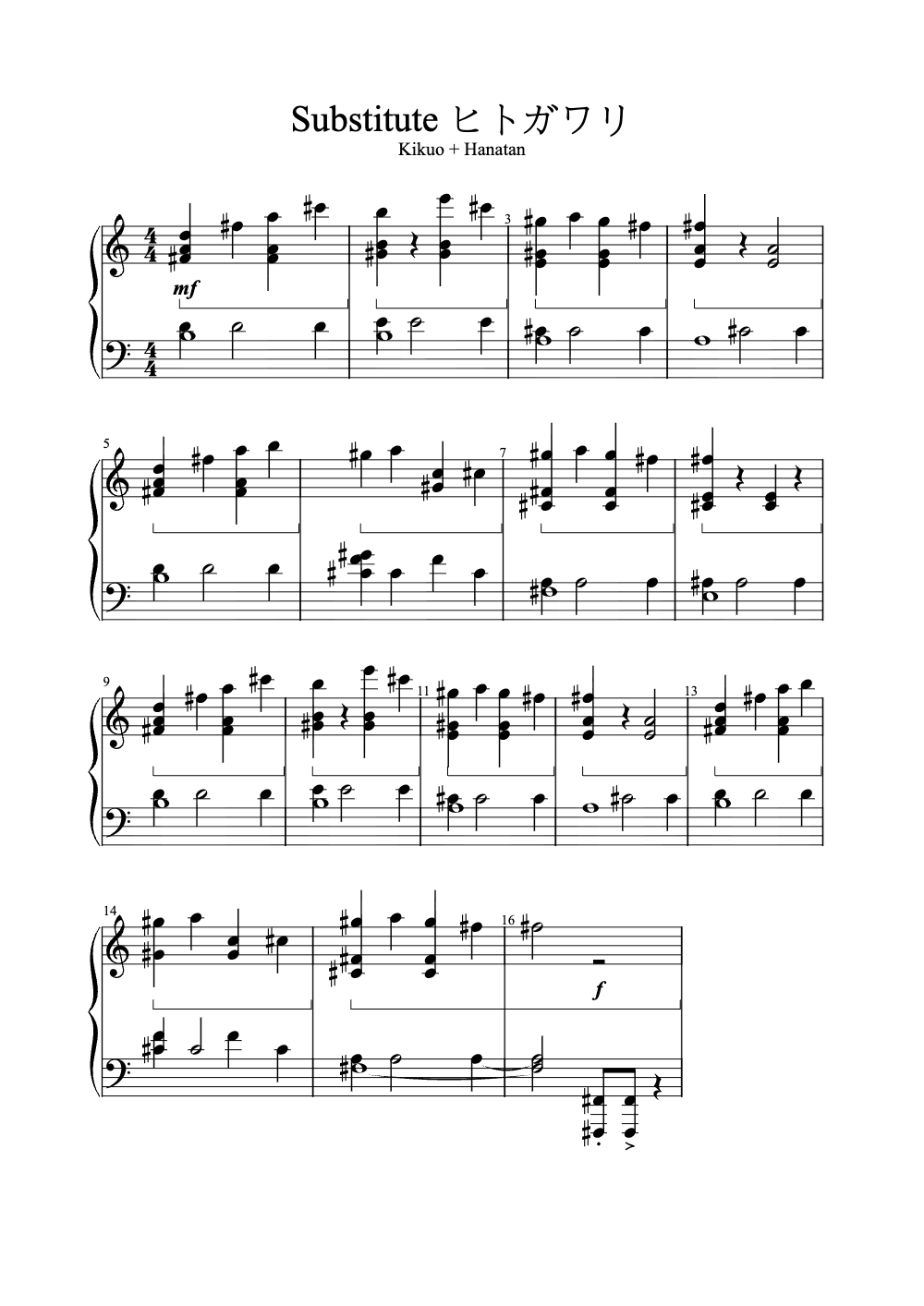 Sheet music preview for Substitute ヒトガワリ