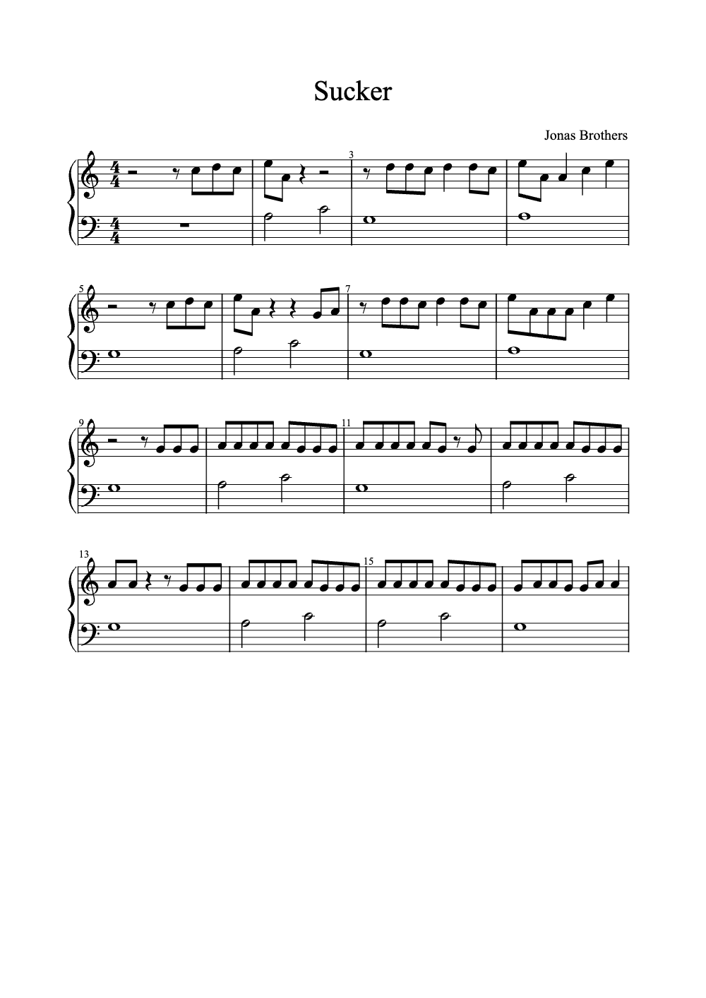 Sheet music preview for Sucker