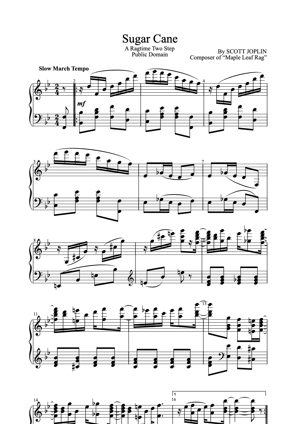 Sheet music preview for Sugar Cane