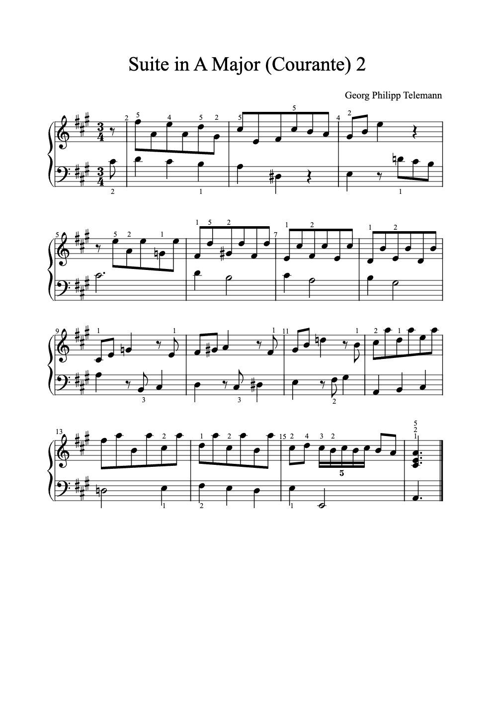 Sheet music preview for Suite in A Major (Courante)