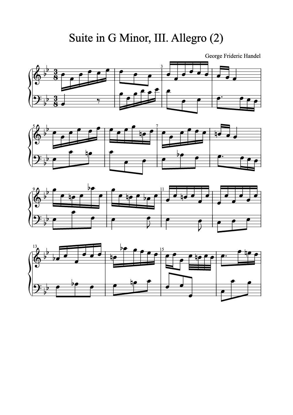 Sheet music preview for Suite in G Minor, III. Allegro