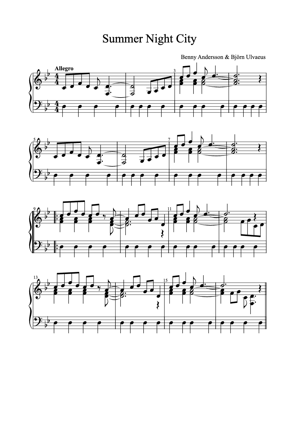 Sheet music preview for Summer Night City