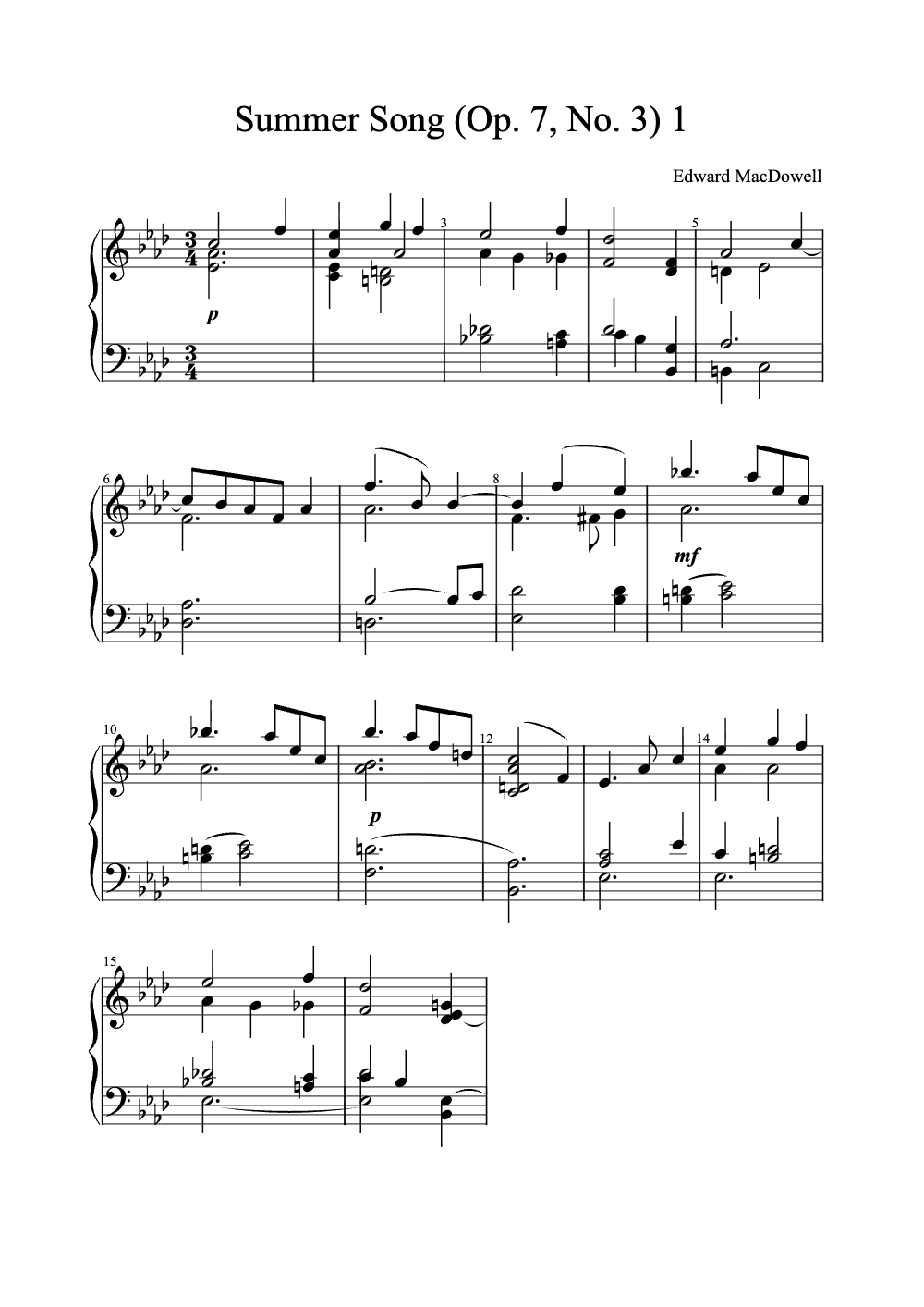 Sheet music preview for Summer Song