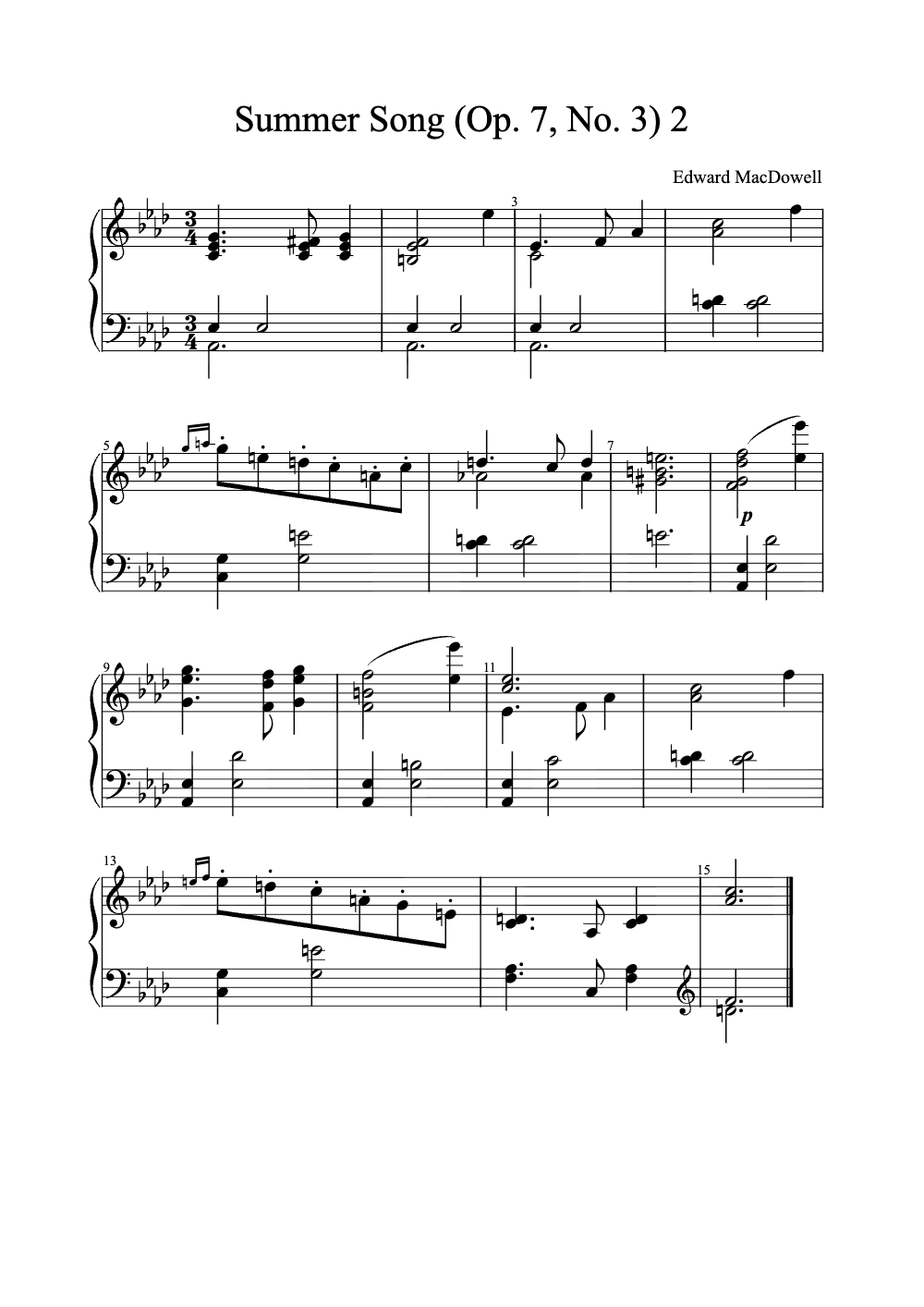 Sheet music preview for Summer Song