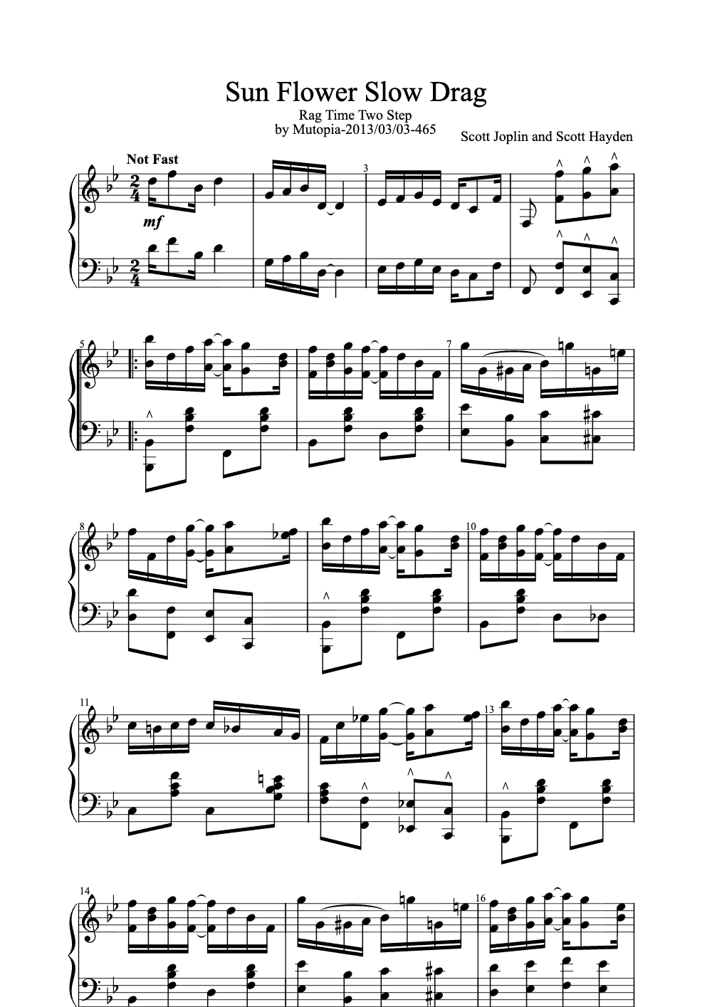 Sheet music preview for Sun Flower Slow Drag