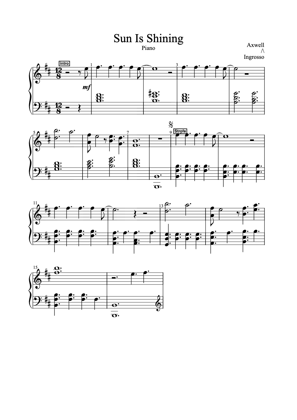 Sheet music preview for Sun Is Shining