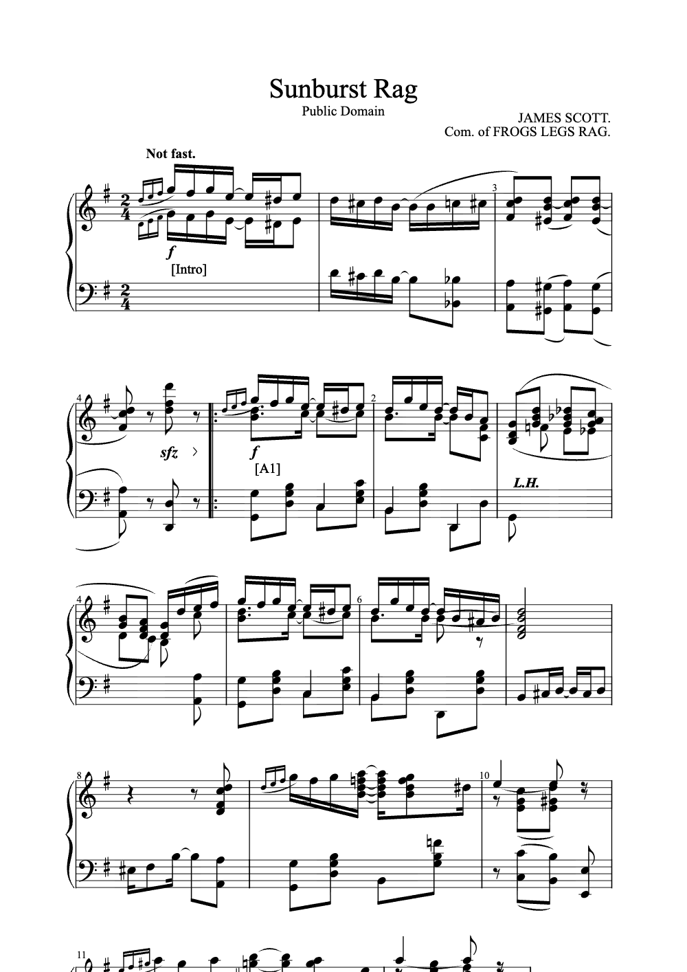 Sheet music preview for Sunburst Rag
