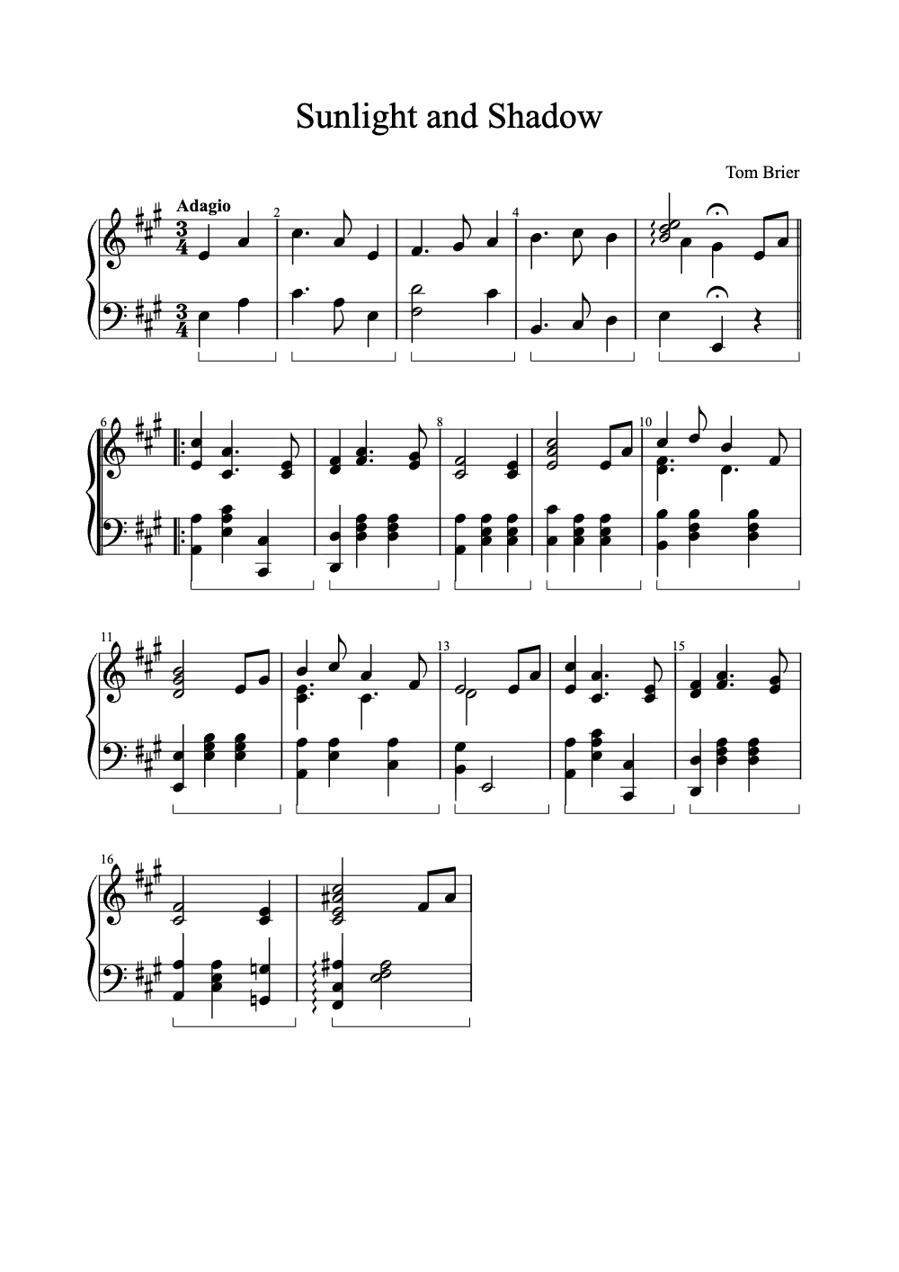 Sheet music preview for Sunlight and Shadow