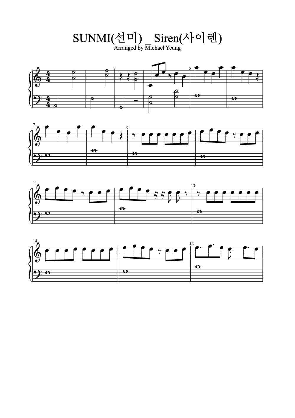 Sheet music preview for Siren