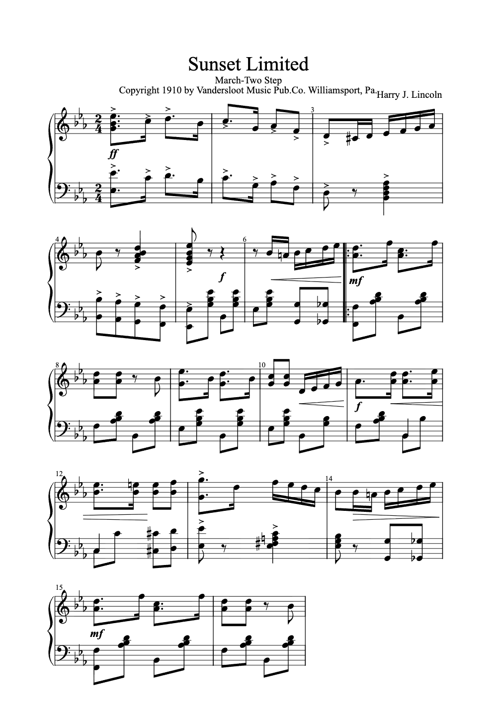 Sheet music preview for Sunset Limited