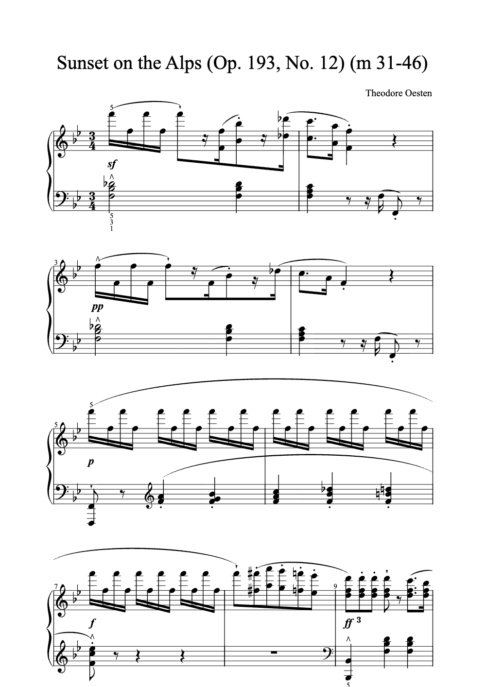 Sheet music preview for Sunset on the Alps