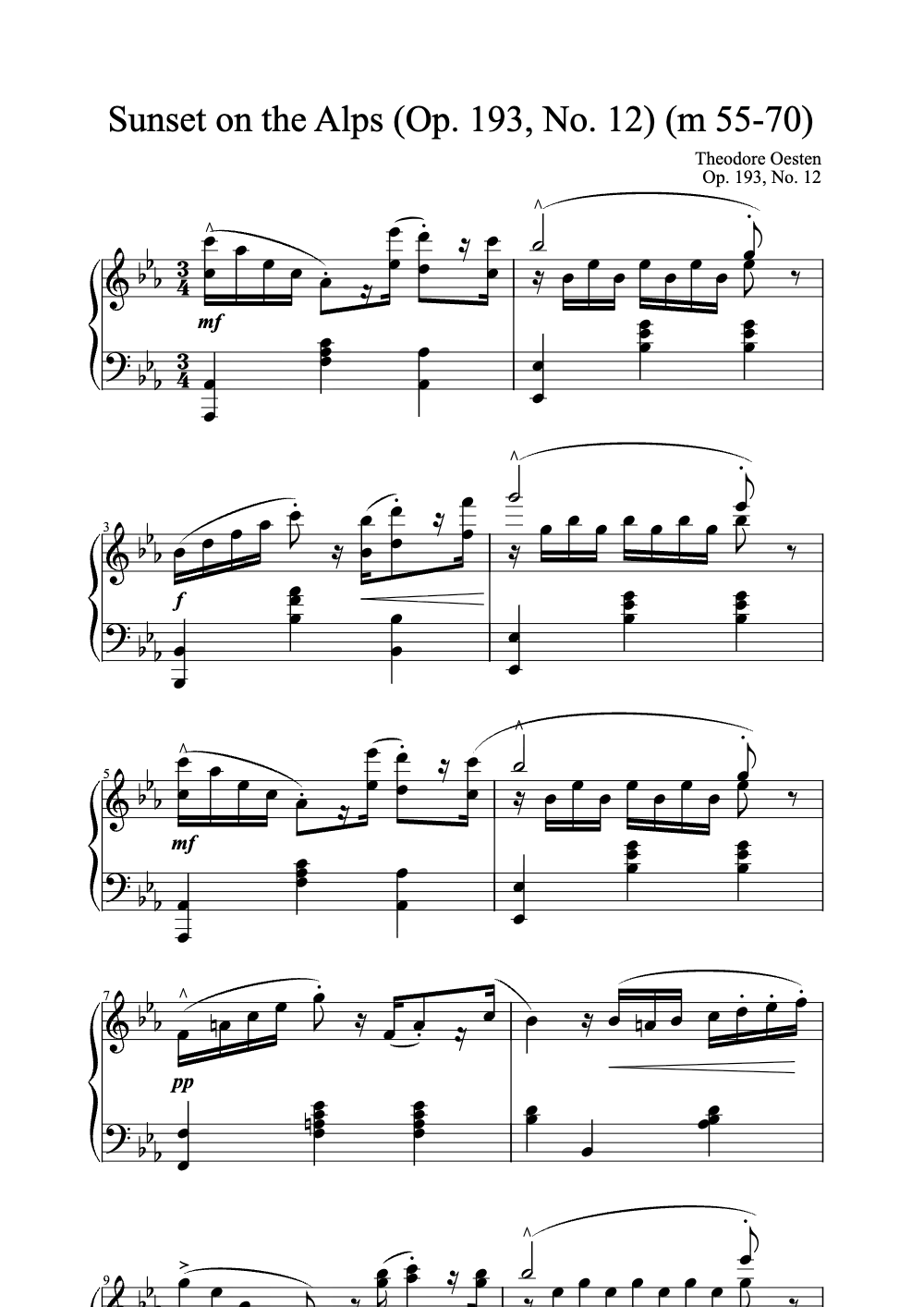 Sheet music preview for Sunset on the Alps