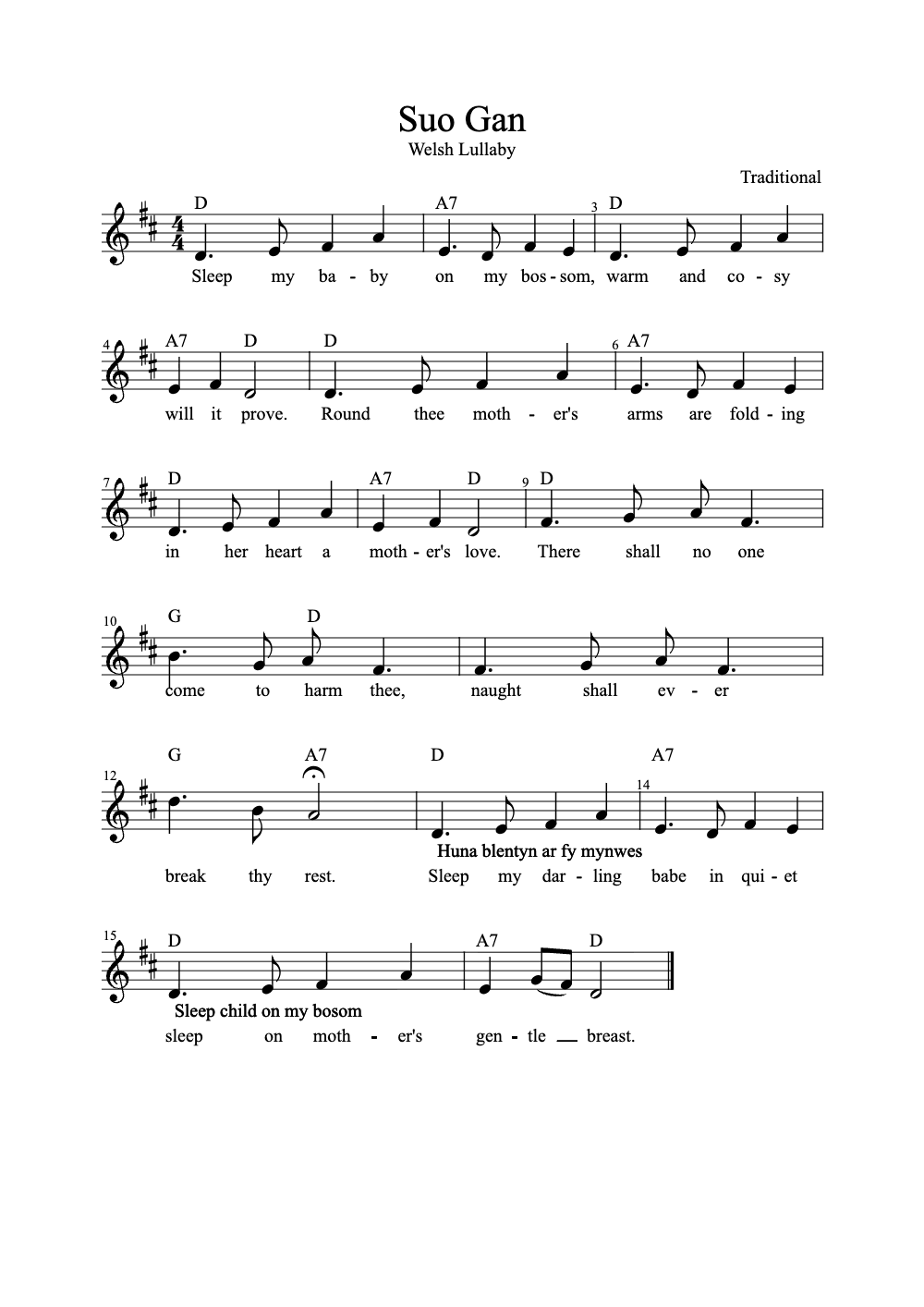 Sheet music preview for Suo Gan