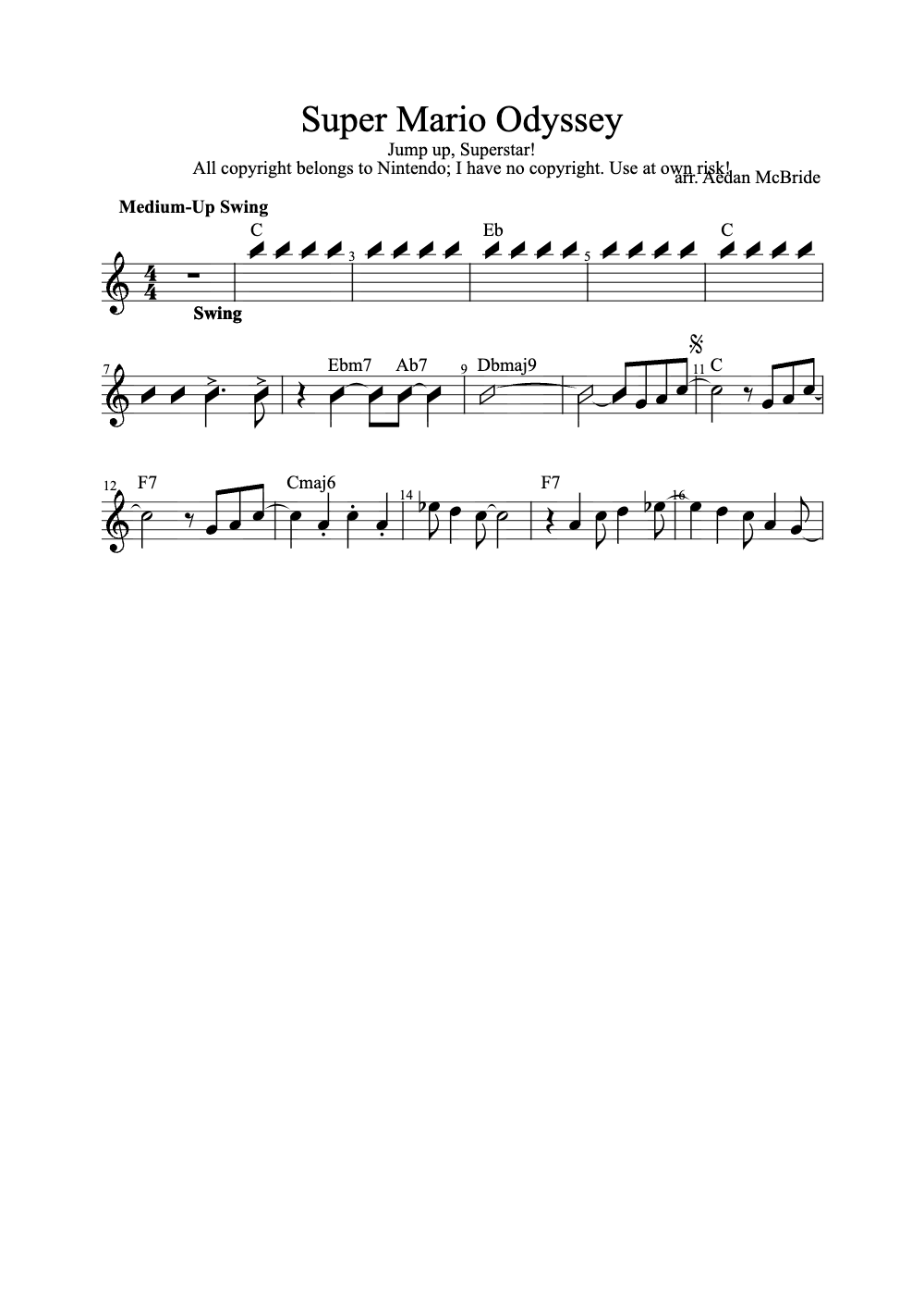 Sheet music preview for Super Mario Odyssey